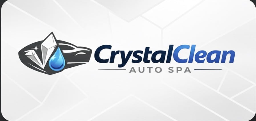 CrystalClean Auto Spa logo featuring a gem and water droplet symbol with company name